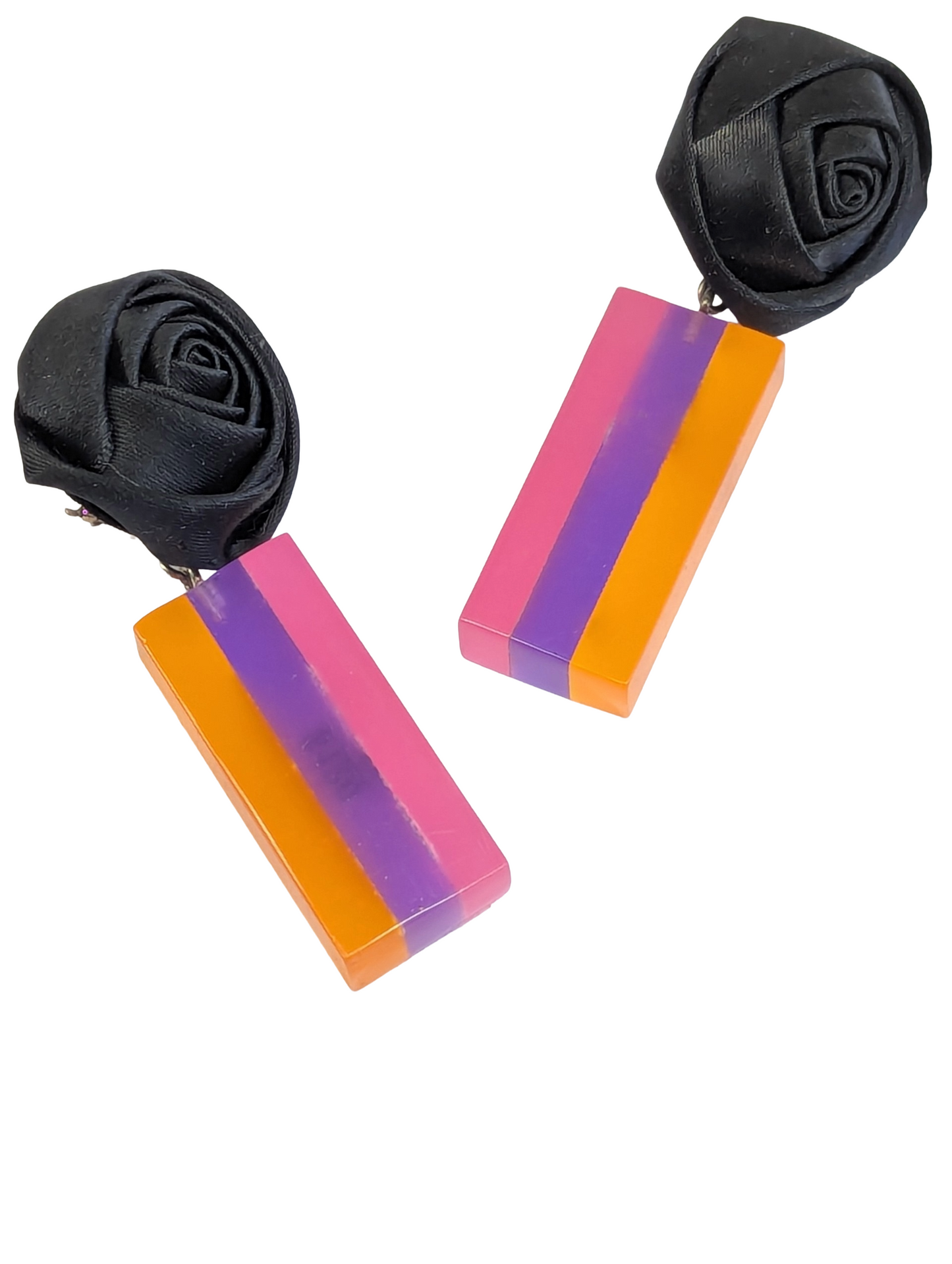 Sunset Stripe Rose Clip-On Earrings