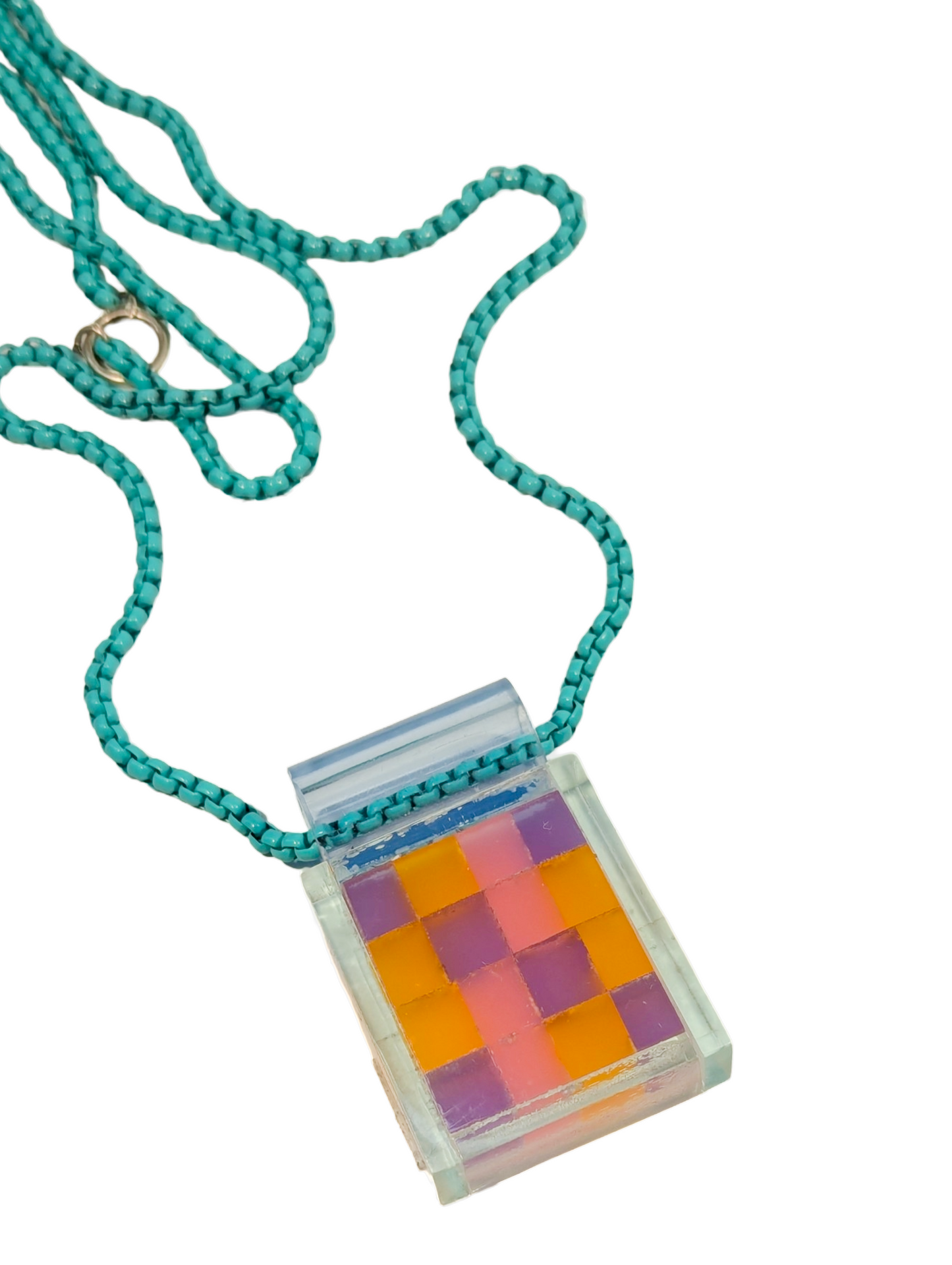 Sunset Yosegi Zaiku Pendant with Aqua Chain