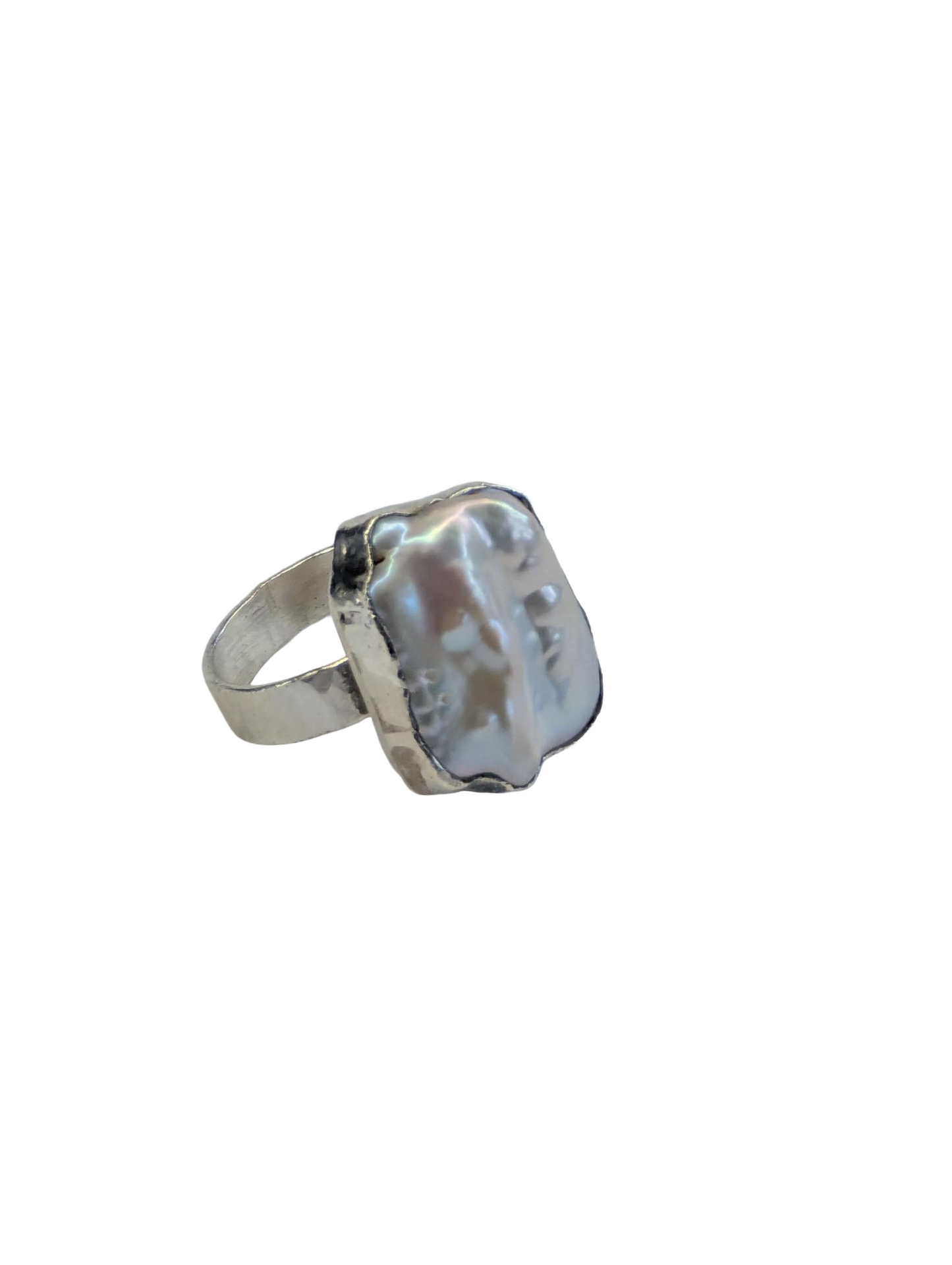 Bezel Set Baroque Pearl Ring - Textured