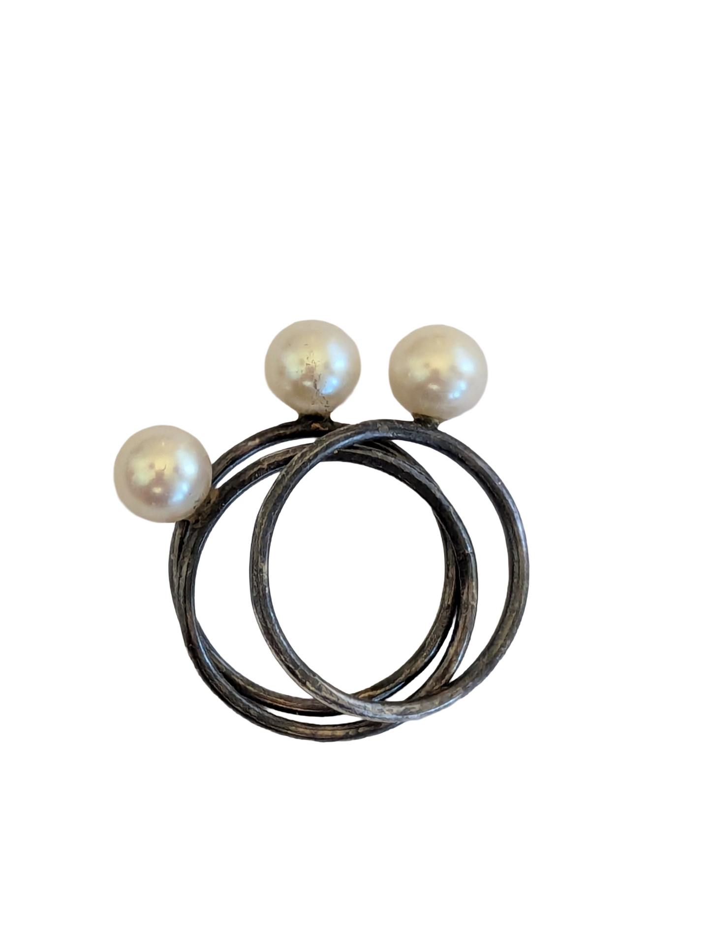 Sterling Silver Pearl Fidget Ring - Triple Band Spinner