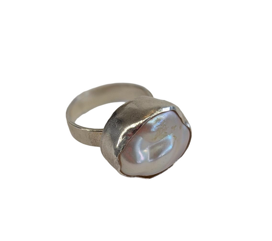 Bezel Set Baroque Pearl Ring