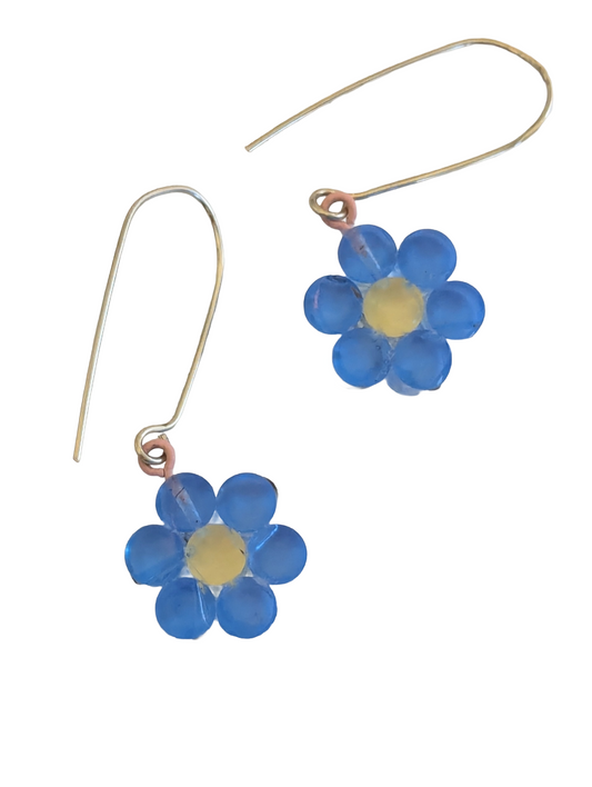 Blue and Yellow Small Flower Earrings