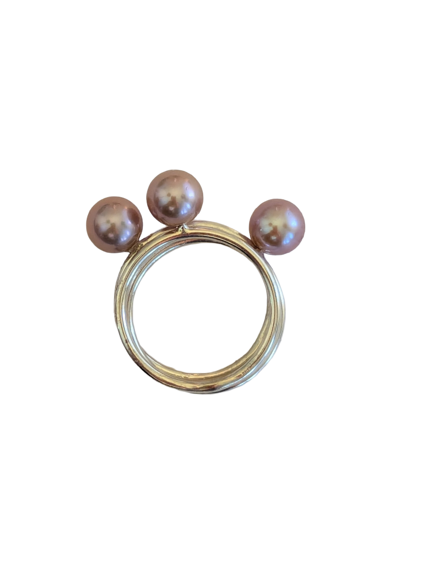 Sterling Silver Pearl Fidget Ring - Triple Band Spinner